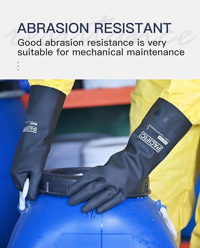 PACIFIC PPE Chemical Resistant Gloves, Heavy Duty Industrial Rubber Gloves, Resist Acid, Alkali and Oil, 12.6", Medium