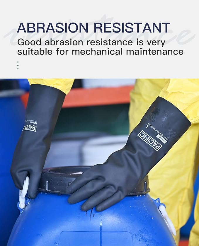 PACIFIC PPE 2 Pairs Chemical Resistant Gloves, Heavy Duty Industrial Rubber Gloves, Resist Acid, Alkali and Oil, 12.6", X-Large