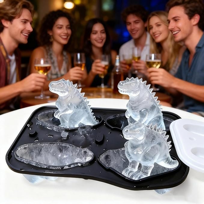 7.48inch Newly Upgraded 4-grid 3D Dinosaur Ice Tray and Covered Silicone Ice Tray, Suitable for Bars, Outdoor and Home Use (1, green)