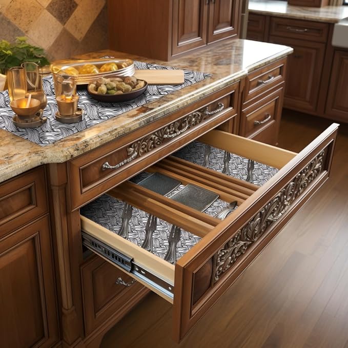 Black 12 x 360 Inch Shelf Liner for Kitchen Cabinets Non Adhesive Kitchen Drawer Liner, Waterproof Shelf Liner Durable Anti-Slip for Kitchen Cabinets Shelf Liner