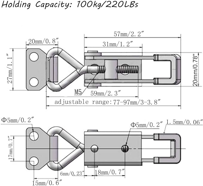 CUKAYO 4pcs Toggle Latch Clamp, 304 Stainless Steel Pull Hasp Latches, Quick Release Hand Tool Toggle Clamp for Smoker Lid Jig,Case Trunk,220Lbs Holding Capacity