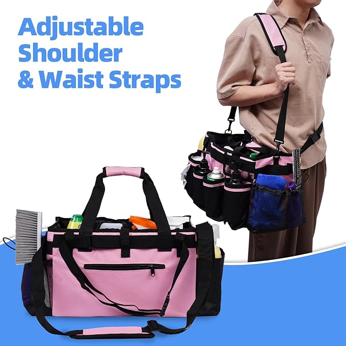 2 Large Cleaning Supplies Bags for Housekeepers for Kitchen, Pink