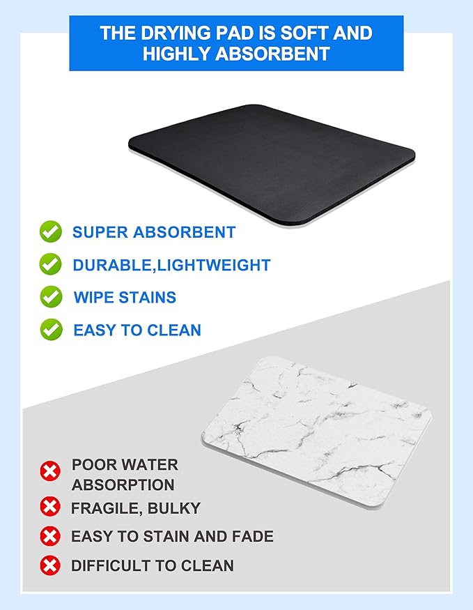 Dish Drying Mat for Kitchen Counter, 17"x31.5" Dish Drying Pad with Non-slip Rubber Backed, Hide Stain Anti Absorbent for Kitchen Counter, Drying Mat for Coffee Machine Dish Rack (Black)