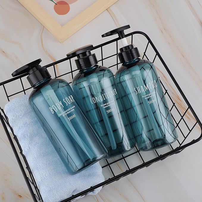 Segbeauty Shampoo Bottles with Pump, 16oz Empty Refillable Shower Bottle, 3 Pack 500ml Plastic Reusable Squeeze Lotion Dispenser for Shampoo and Conditioner Body Wash Liquid Soap Gel Bathroom Hotel