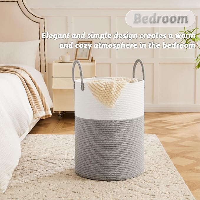 Laundry Basket,Woven Cotton Rope Laundry Hamper,100L for Decorative Storage of Dirty Clothes,Toys and Blankets in Bathroom,Baby Room and Living Room