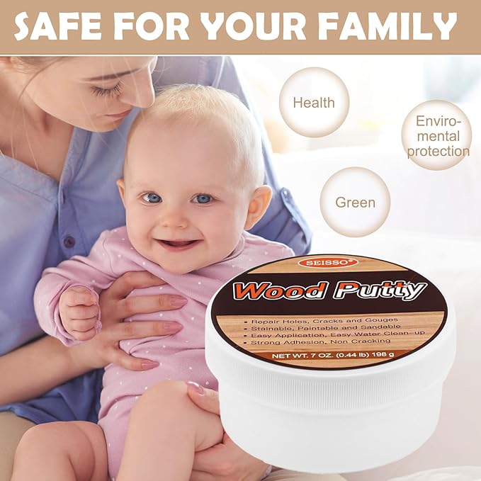 SEISSO Wood Putty, Golden Oak Wood Filler Paintable, Wood Putty Outdoor Waterproof, Wood Repair Putty Stainable, Wood Furniture Repair kit - Restore Wooden Table, Cabinet, Floors, Door