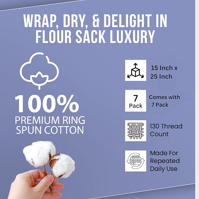 WHITEWRAP Flour Sack Towels| Tea Towel for Crafts| Kitchen Dish Cotton Blank Towel for Embroidery|Baking Bread Proofing Linen Cover| Thick Absorbent Quick Dry| 7 Pack 15"x25" Natural