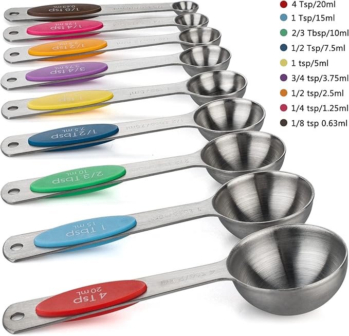 Magnetic Measuring Spoons Set of 9 Stainless Steel Stackable Measuring Spoons Heavy Duty Nesting Teaspoons Tablespoons for Measuring Dry and Liquid Ingredients