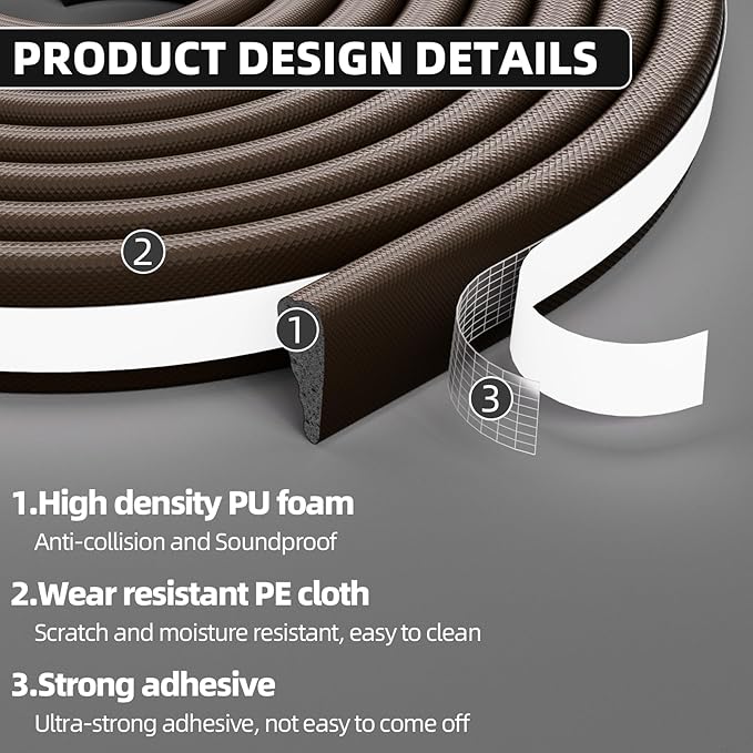 2Pcs×196" Wedge Weather Stripping Door Seal Strip for Door Frame & Window,Self Adhesive Window Insulation Draft Stopper Seal for Winter,Gray Foam Door Gap Filler for Soundproofing Light Blocker,Brown