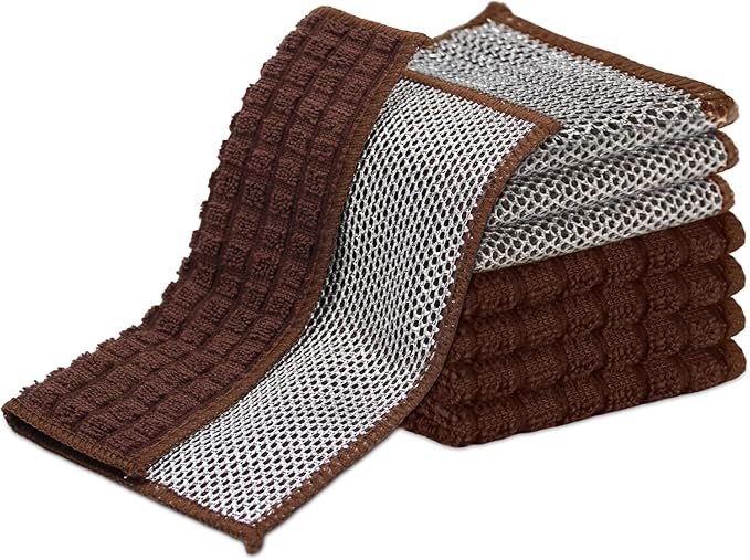Dish Cloths for Washing Dishes 8 Pack Multipurpose Wire Miracle Cleaning Coths Non-Scratch Wire Dishwashing Rag Lint Free Microfiber Cleaning Cloth for Kitchen Windows (Brown)