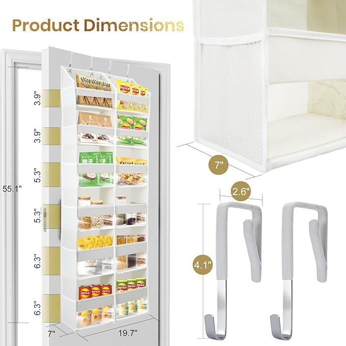 HOMELUX THEORY Heavy Duty Over the Door Organizer - Extra Wide Clear Closet Organizers And Storage, Hanging Storage Door for Bedroom & Baby Nursery, 1PC Transparent