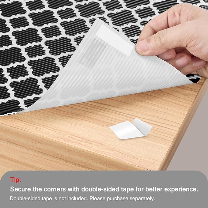Glotoch Shelf Liners for Kitchen Cabinets 12” x 20 ft, Non Slip Drawer Liner, Waterproof Cabinet Liner for Wire/Pantry/Closet/Dresser-Non Adhesive, Heavy Duty, Quatrefoil, Black&White