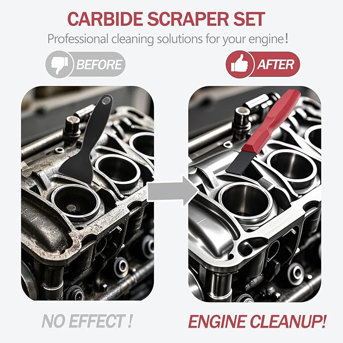 2PC Carbide Scraper, 1-1/4-Inch and 5/8-Inch Super Carbide Gasket Scraper with Storage Case for Metal and Automotive Cleaning (Red)