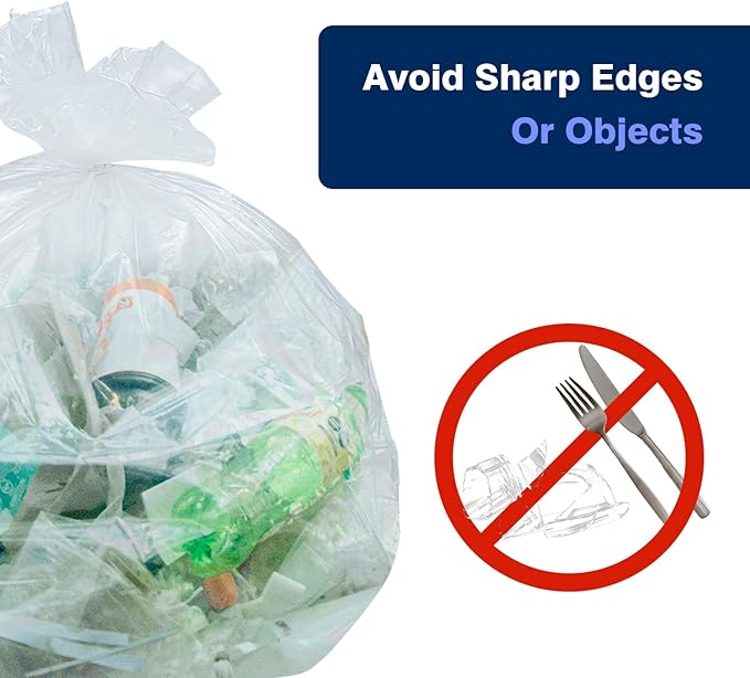 7-10 Gallon Clear Trash Can Liners, 24'' x 24'', Wholesale 1000 Count, High Density Garbage Bags for Office, Bathroom, Commercial and Industrial Use