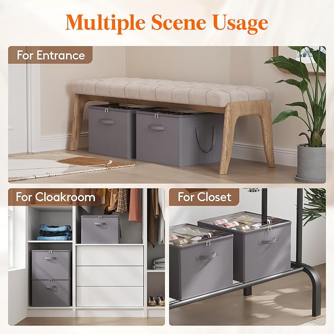 Lifewit Shoe Storage Organizer for Closet Fits 12-16 Pairs, Fabric Large Shoe Box Storage Containers with Clear Cover, Foldable Bins Fit for Boots Heels Sneakers 17"(L) x 17"(W) x 12.5"(H) 1 Pack Gray