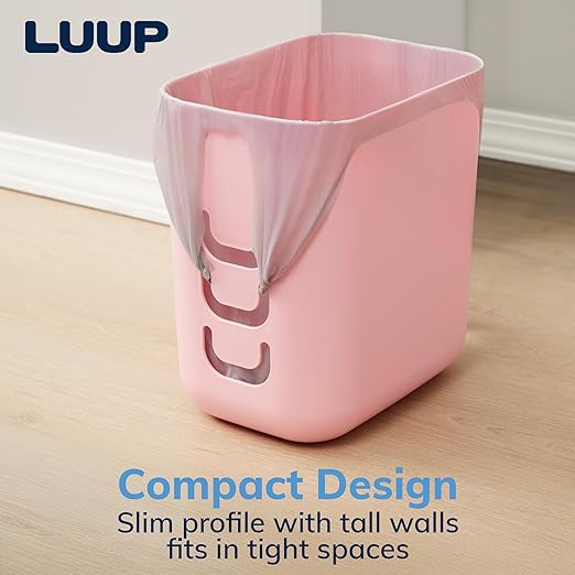 STORi Luup Bathroom Wastebasket, Secure Grocery Bags, Plastic Garbage Container for Vanity, Laundry Room, Kitchen, Office, 2.5 Gallon, Pink, Made in USA