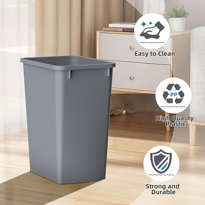 ROOMTEC 35QT Kitchen Trash Can, Lightweight and Sturdy Slim Trash Can, Wastebaskets for Office, Workspace, Kitchen, Bathroom, 2 Packs