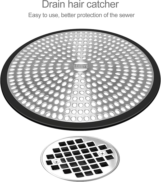 LEKEYE Shower Drain Hair Catcher | Strainer | Shower Stall Drain Cover | Bathroom Drain Protector Stainless Steel and Silicone(Black)