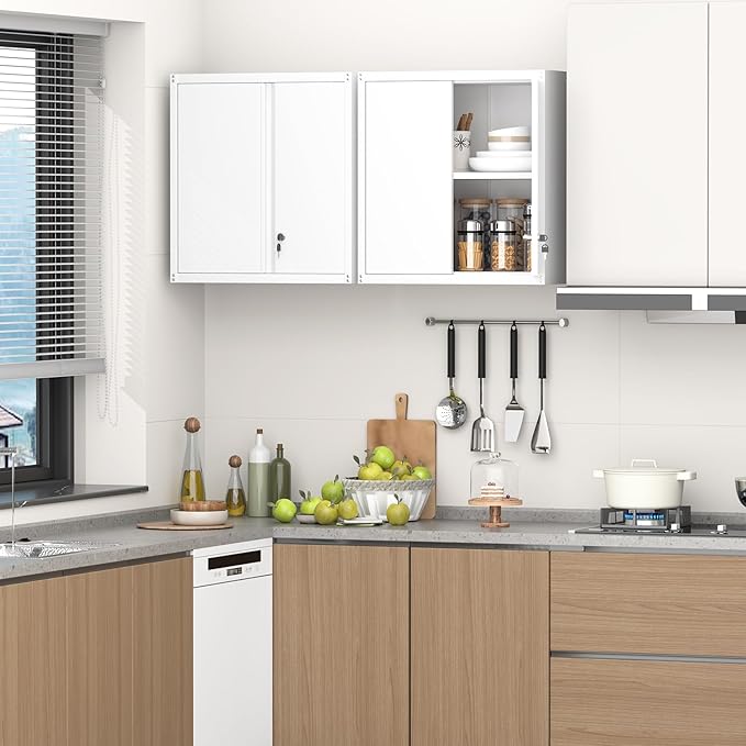 Metal Wall Cabinet,Garage Wall Mounted Cabinets,Steel Locking Cabinet,Metal Wall Cabinets for Office,Wall Cabinets with Doors and Shelves,Garage Cabinets for Home,Basement