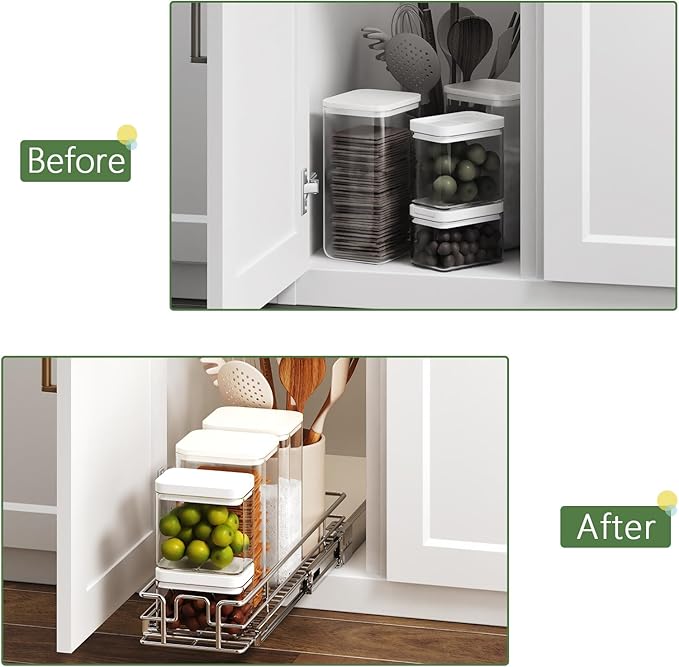 Pull Out Cabinet Organizer 7½" W x 21½" D, Heavy Duty Cabinet Pull Out Shelves, Slide Out Drawers Organization for Kitchen Cabinets Bathroom
