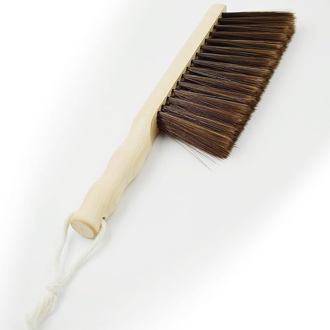 Hand Broom Beech Wood Brush,Dust Brush,Duster for Counter,12inch Foxtail Bench Brush, Round Handle Handheld Brushes,5 Rows Soft Bristles for Bed,Shop Table,Woodworking Cleaning,Car,Sofa,Furniture