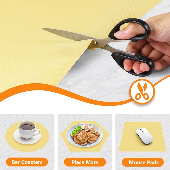 Shelf Liners for Kitchen Cabinets Refrigerator Liners Waterproof & Oil-Proof Kitchen Cupboard Liner Non Adhesive Drawer Mats Cabinet Liners for Shelves -Yellow Beige 11.8 x 236.2 Inches
