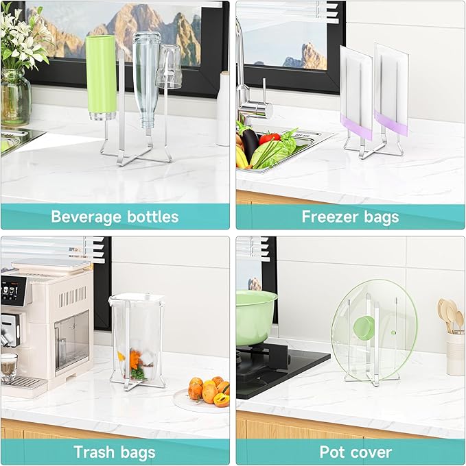 Bottle Drying Rack Reusable Drying Holder for Bottles Stainless Steel Foldable Water Bottle Dryer Rack Space Saving Baby Bottle Drying Rack Kitchen Stand Holder for Plastic Bags, Bottles and Cups