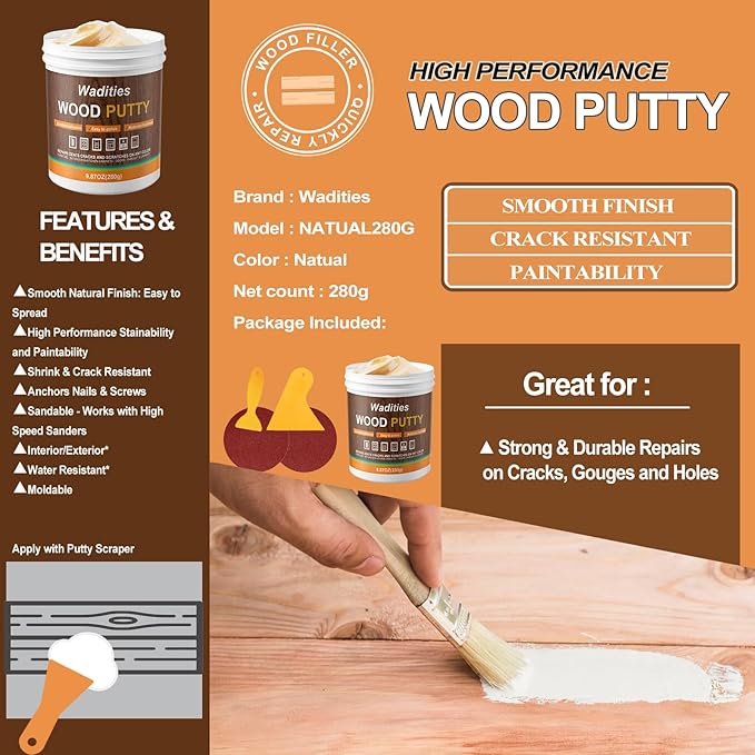 Natual Wood Filler, Natual Wood Putty, Paintable Stainable Wood Repair Putty, 9.87 Ounce Wood Furniture Repair kit, Quickly Repair Wood Cracks and Holes on Wooden Floor Furniture (Natual)