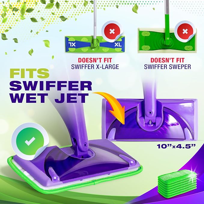 VanDuck Reusable Mop Pads Compatible with Swiffer WetJet (4 Pack) - Microfiber Mop Refill for Wet Mopping Cloths - Hardwood Floor Cleaning Pads are Reusable Replacements