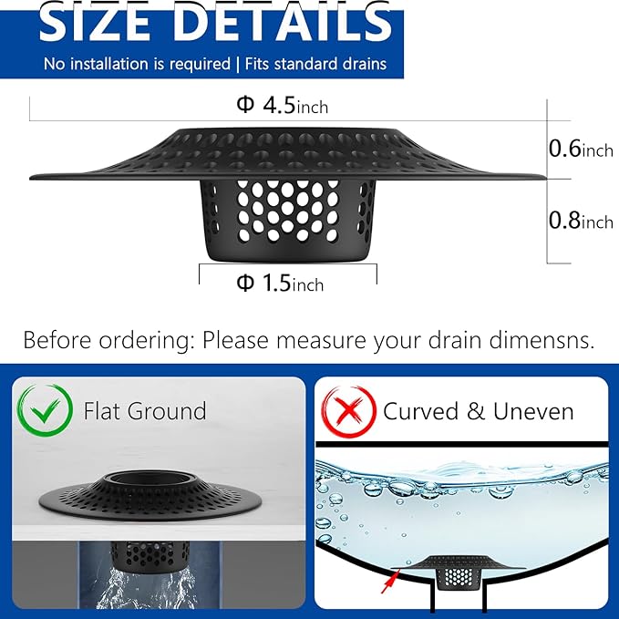 MFTEK Drain Hair Catcher Tub Drain Protector, Stainless Steel Bathtub Shower Drain Hair Stopper Strainer Trap for Shower Bathroom Sink to Catch Hair (Black)