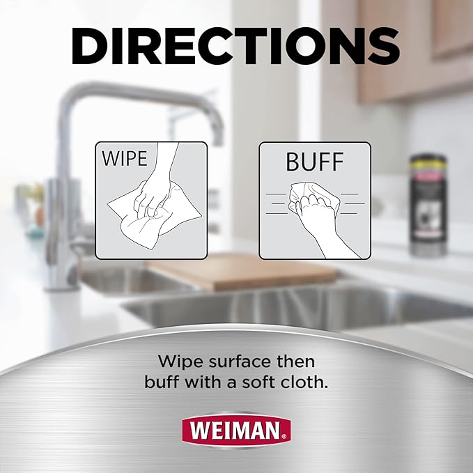 Weiman Stainless Steel Wipes (Large Microfiber Cloth) Removes Fingerprints Residue Water Marks and Grease from Appliances - Works Great on Refrigerators Dishwashers Ovens Grills - Packaging May Vary