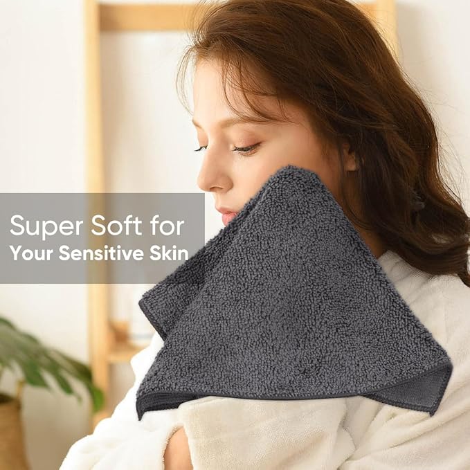 HOMEXCEL Microfiber Washcloths 50 Pack, Highly Absorbent and Soft Face Towel, Multi-Purpose Wash Cloths for Bathroom, Gym, Hotel, Spa and Kitchen, Multicolor 12x12 Inch, Grey