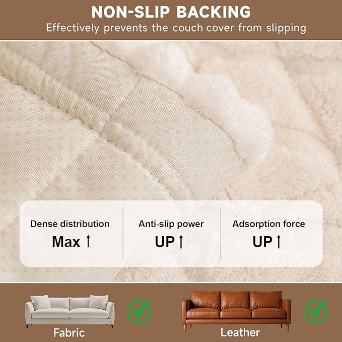 OTOB All Season Couch Cover for Dogs Washable, Non Slip Fuzzy Plush Pet Couch Covers Kids Pet Friendly, Geometric Jacquard Modern Soft Loveseat Sofa Slipcovers Protectors (White, 27.6"x59.1")