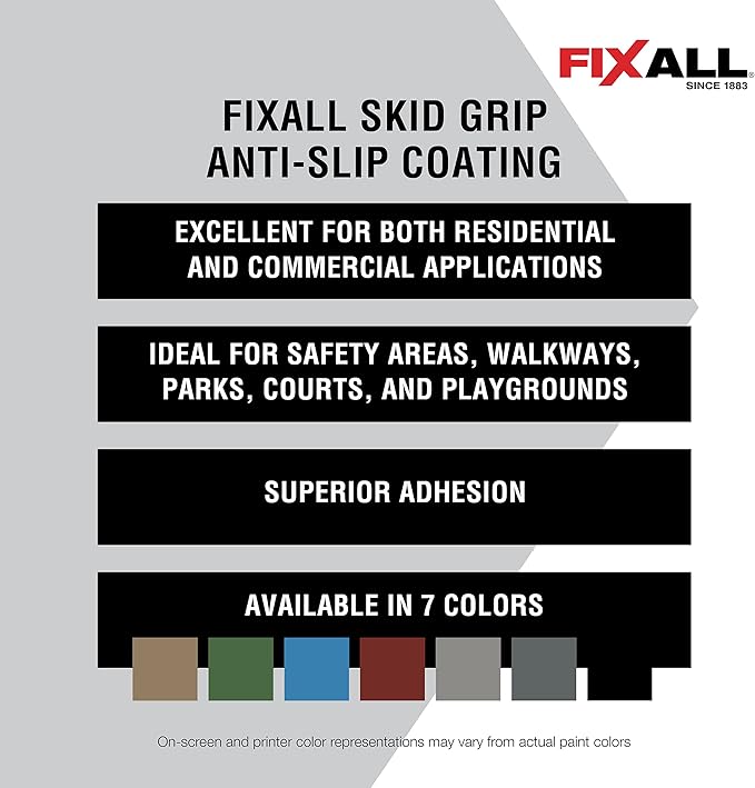 FIXALL Skid Grip Anti-Slip Coating, 1 Gallon, Crimson, Exceeds ADA Standards, Ideal for Safety Areas, Slip-Resistant Pavement, Cement & Concrete Paint
