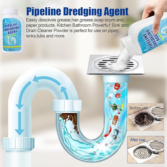 Pipeline Dredging Agent, Drain Clog Remover, Powerful Unclog Sink Drain Cleaner, for Kitchen Bathroom Sinks, Tubs Pipe Cleaning Tool (2PCS)