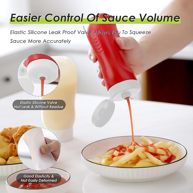 Condiment Squeeze Bottles for Ketchup Hot Sauce Liquids Oil with Caps for Condensed Milk and Mustard Salad Dressing Dispenser Clear Plastic Bottles Dressing Container LD PE 18 oz 4 Pcs