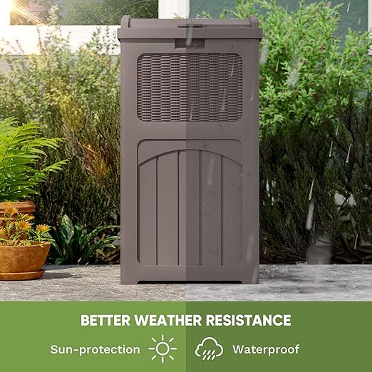 Patiowell 36 Gallon Outdoor Trash Can, Resin Outdoor Garbage Can with Lid for Patio, Backyard, Deck, Dark Brown