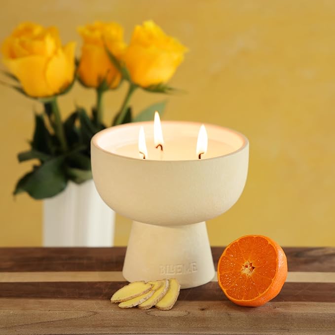 New BLUEME Wellness Candle Wax Refill, Contains Essential Oil, Sustainable, Hand Finished, Hand Poured, Premium, Luxury Ceramic, Natural Cotton Wick (12oz, Yuzu & Ginger)