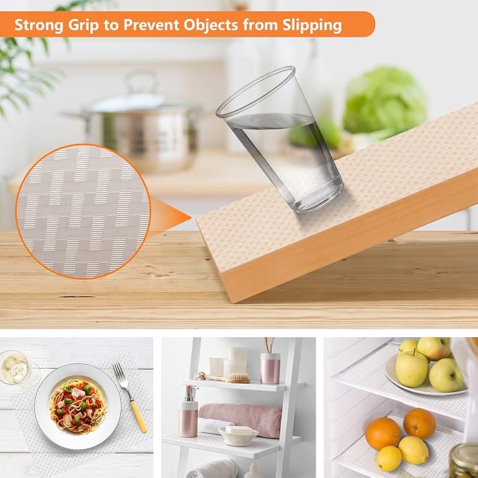 Shelf Liners for Kitchen Cabinets Refrigerator Liners Waterproof & Oil-Proof Kitchen Cupboard Liner Non-Slip Drawer Mats EVA Material Non Adhesive Fridge Liner for Shelves - Clear 11.8 x 236.2 Inch