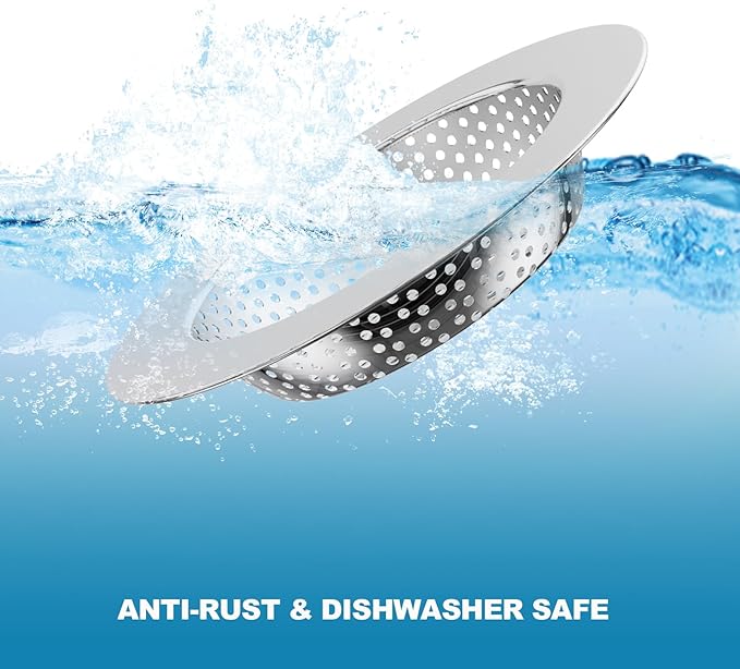 2PCS Kitchen Sink Drain Strainer/Catcher/Basket/Cover/Filter/Trap/Screen, Large Wide Rim 4.5" Diameter, Stainless Steel, Dishwasher Safe