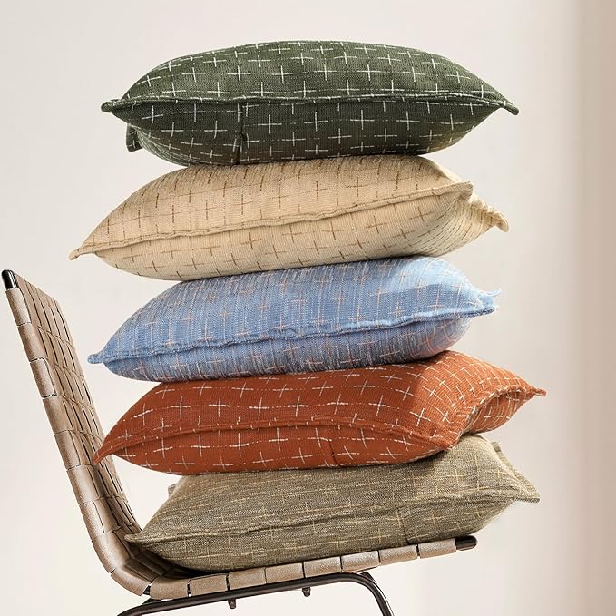 ZWJD Pillow Covers 24x24 Set of 2 Soft Fall Decor Polyester Textured Pillow Covers with Stylish Flange Edge Cozy Farmhouse Throw Pillows for Couch Bed Sofa Living Room