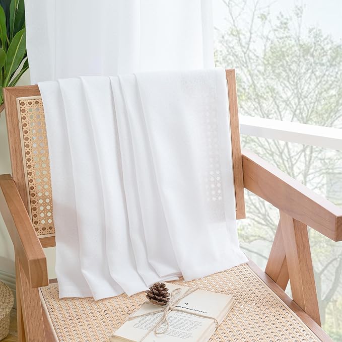 YoungsTex White Cafe Curtains 36 Inch Length for Window Over Sink - Linen Semi Sheer Drapes with Rod Pocket Back Tab Lightweight for Bathroom Kitchen, 2 Panels, 30 X 36 Inch