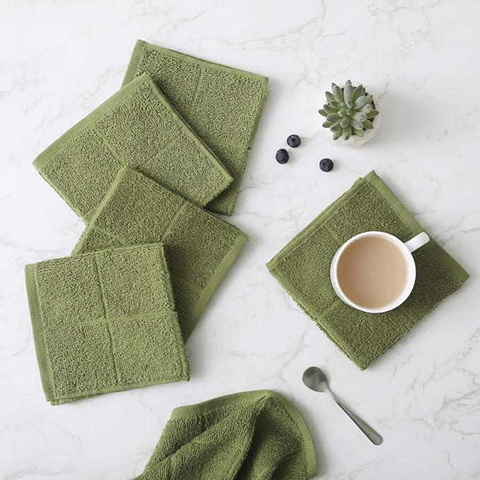 Glynniss Kitchen Dish Cloths Highly Absorbent Dish Rags 100% Cotton Wash Cloths for Washing Dishes (Green, 50)