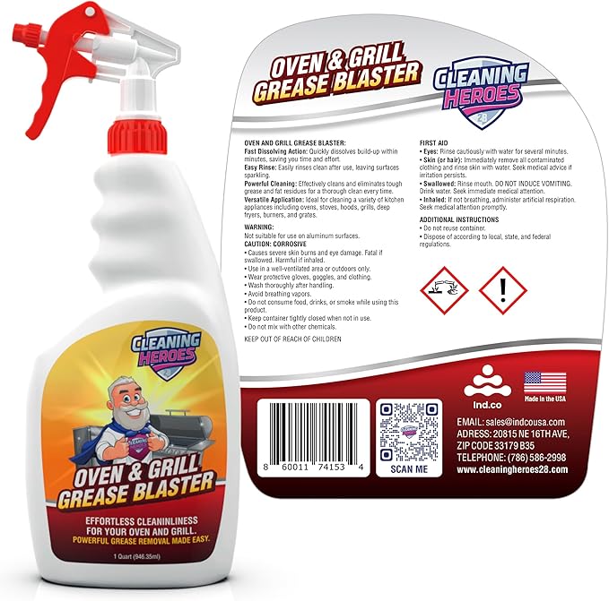 Oven and Grill Cleaner, 32 Fl Oz - BBQ Cleaner and Degreaser - Perfect for Air Fryers, Stoves, Baked-On Grease and Food Buildup