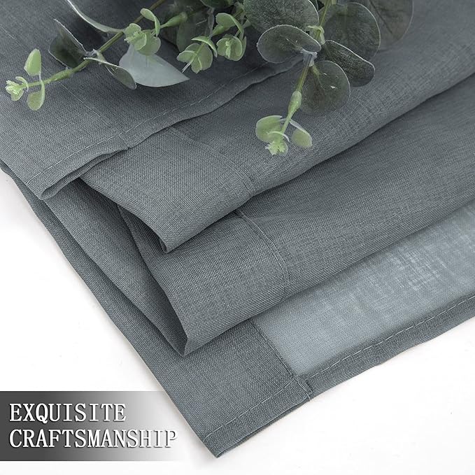 Tollpiz Sheer Curtains Linen Textured Bedroom Curtain Sheers Light Filtering Rod Pocket Voile Curtains for Living Room, 54 x 63 inches Long, Dark Grey, Set of 2 Panels
