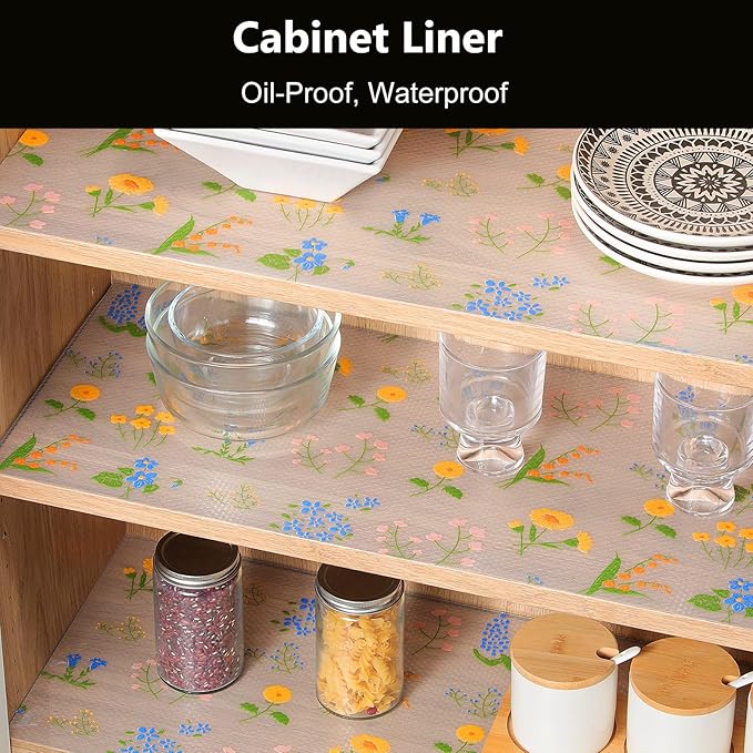 INNOLITES Non-Slip Shelf Liner – Cabinet & Drawer Liner Non-Adhesive – Waterproof Oil-Proof – Durable EVA with Floral for Kitchen Cabinets Refrigerator – BPA-Free, Easy to Cut 17.7" x 78.7"