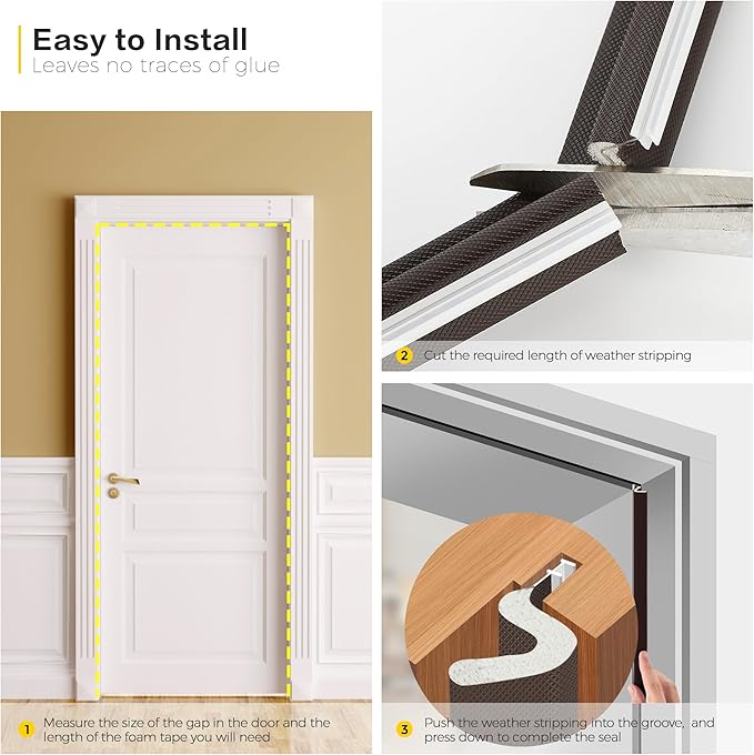 Weather Stripping Door Seal Strip Soundproof Q Foam Weather Stripping for Door Frame, Exterior Door Weather Stripping for Large Gap, Easy to Install（Brown, 21FT