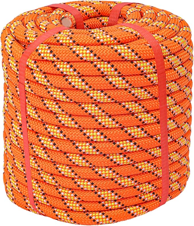 1/2 Inch 100 FT Tree Felling Rope, Professional Static Rope, Orange Versatile Arborist Logging Ropes for Tree Pulling, Bull Pulling, Sturdy Ropes for Adults, and More