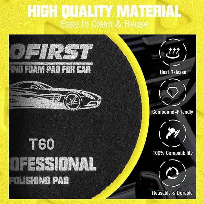 6 Inch Buffing Polishing Pads - 3Pcs Yellow Polish Pad - 6.5 Inch Face for 6 Inch 150mm Backing Plate - High-Density Buffing Sponge Pads for Car Buffer Polisher Compounding, Polishing & Waxing
