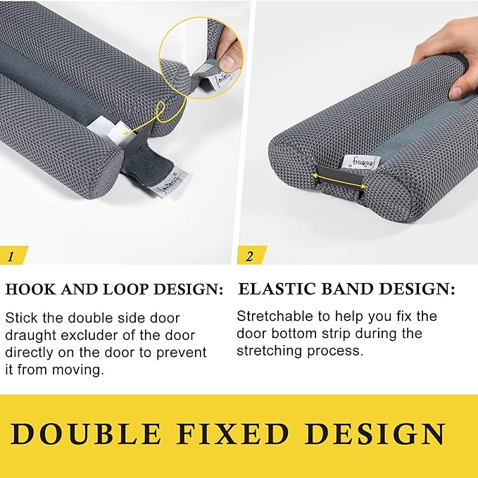 fowong 2 Pack Door Draft Stopper 30" Adjustable Under Door Noise Stopper for Bottom of Doors, Soundproofing Draft Guard, Grey